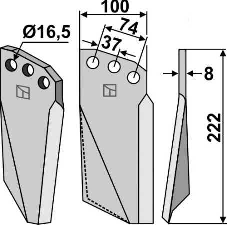 Rotorzinken 222x100mm, rechts